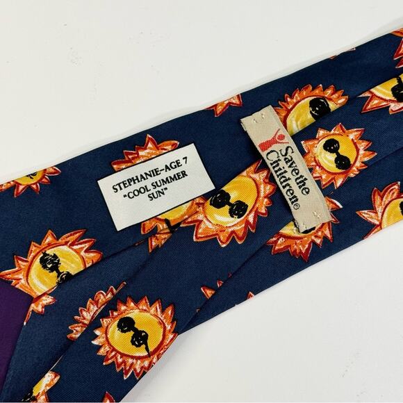 Save The Children Stephanie Age-7 Cool Summer Sun Silk Tie Blue Yellow Mens OS - Picture 5 of 7